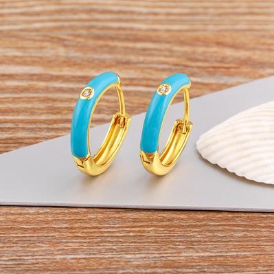 Nidin New Minimalist Candy Colors Enamel Round Hoop Earrings for Women Zircon Piercing Cartilage Huggie Ear Jewelry Wedding Gift
