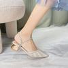 Fashion 2025 Sandals Clear Heels Retro Woman Shoes Med Suit Female Beige Large Size New Original Block Medium Black Spring Low Big Comfo