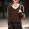 Women's High-Grade Seamless Wool V-Neck Sweater - Autumn/Winter Collection, Long Sleeve, Soft Plush Knit Base Layer