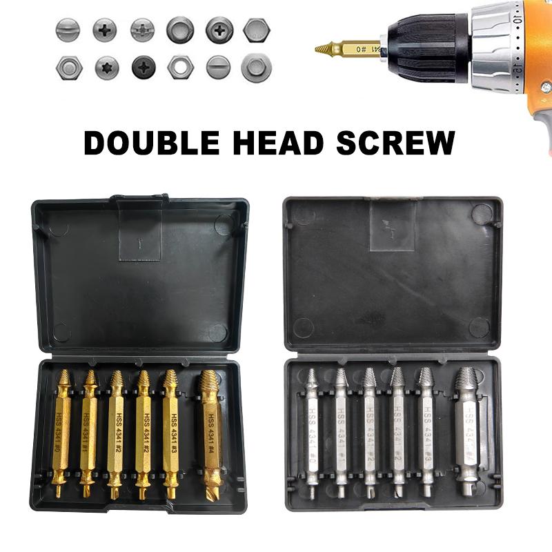 6Pcs Double Head Set Extractor Double Head Screw Slide Tooth Removal Screwdriver Bit Set Broken Wire Tool Kit Power Tool