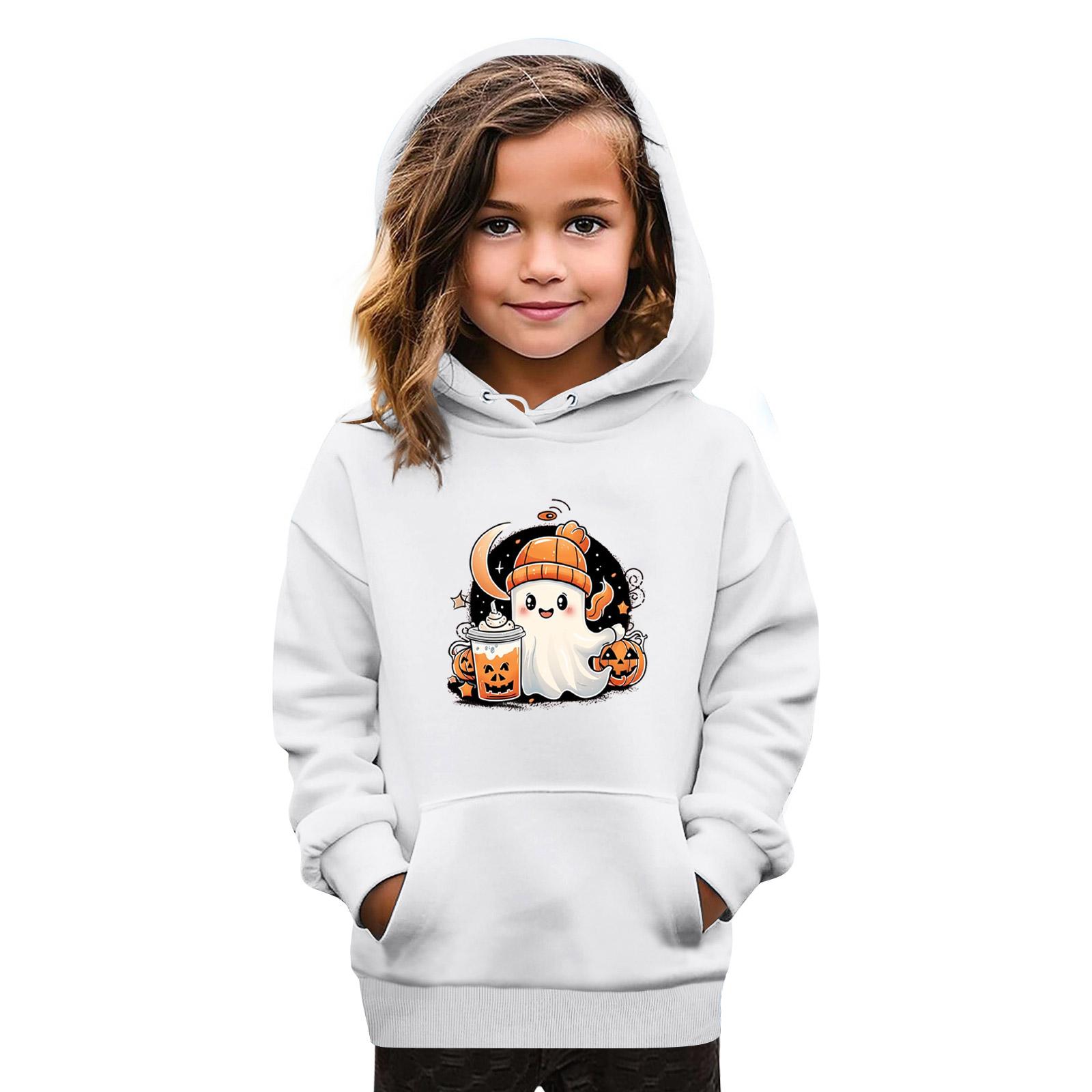 

Толстовки для девочек-подростков Худи с длинным рукавом на шнурке Пуловер Милое худи оверсайз День Хэллоуина 160 белый
