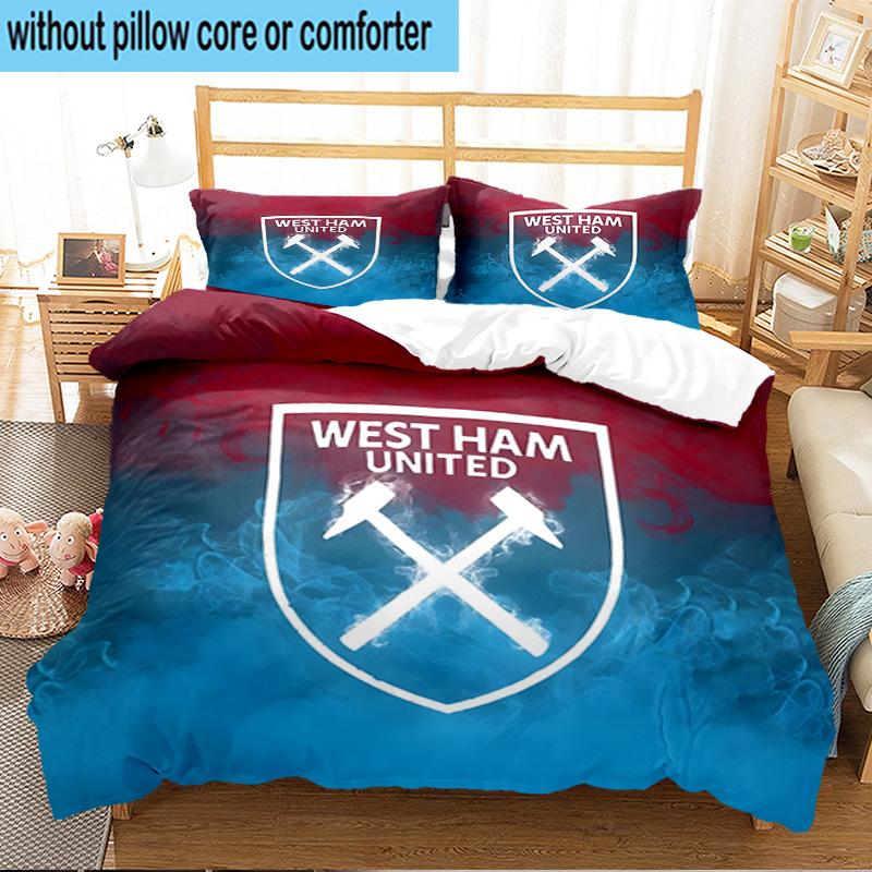 3PCS West Ham United Crest Bedding Set For Bedroom, Dormitory,Including 1pc Duvet Cover And 2pcs Pillowcases Large size Fan gift