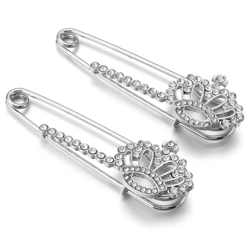 2pcs/lot Alloy Rhinestone Brooches Gold Silver Color Fixed Pins Brooch For Women Dress Safety Pin Brooches DIY Jewelry Making