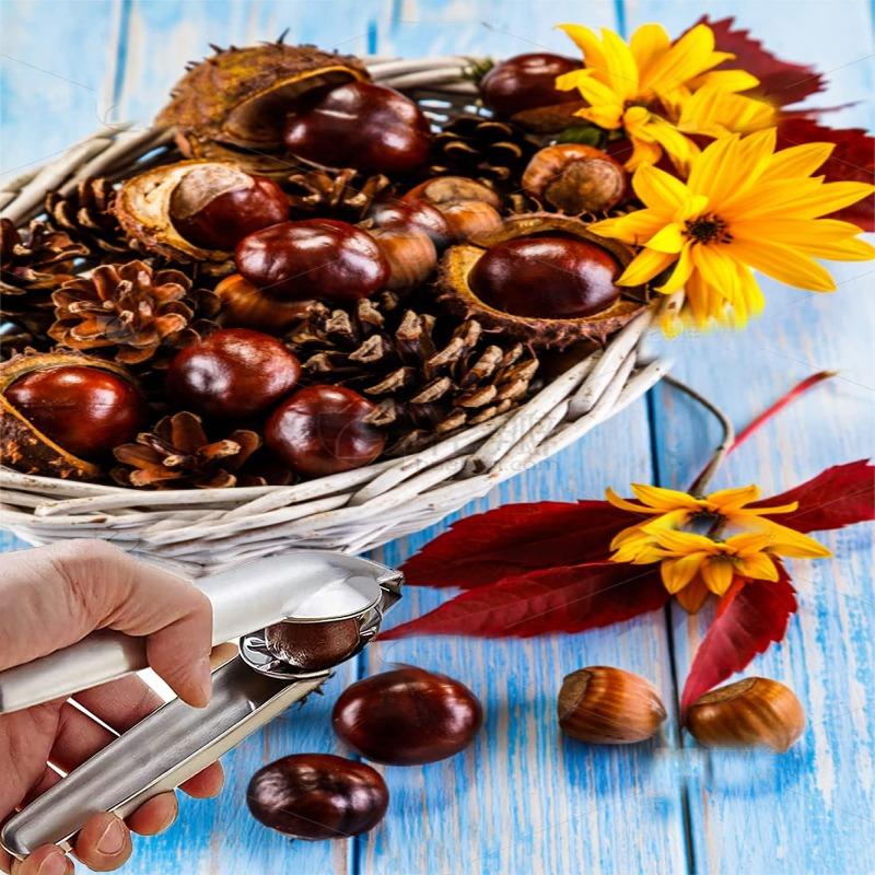 1 st Rostfritt Stål Kastanjeklämma Manuell Korsformad Kastanjeöppnare Hushåll Valnötklämma Skalöppnare och Skalningsverktyg