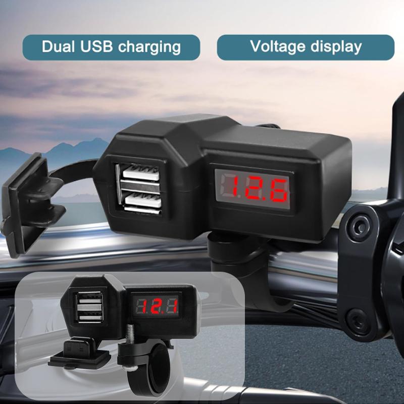 Waterproof Motorcycle USB Charger 2-Port + Voltage Display - Quick Charge 3.0 for Harley, Cruisers, Motorbike Accessories