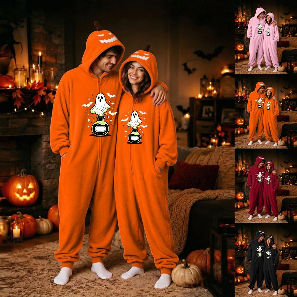 Couples Halloween Matching Flannel Jumpsuit Costume for Men and Women