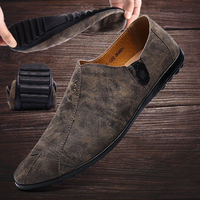 

Трендовая брендовая мужская обувь весна и осень новая универсальная повседневная спортивная обувь лоферы британские однопедальные ленивые для вождения модная обувь 38 хаки