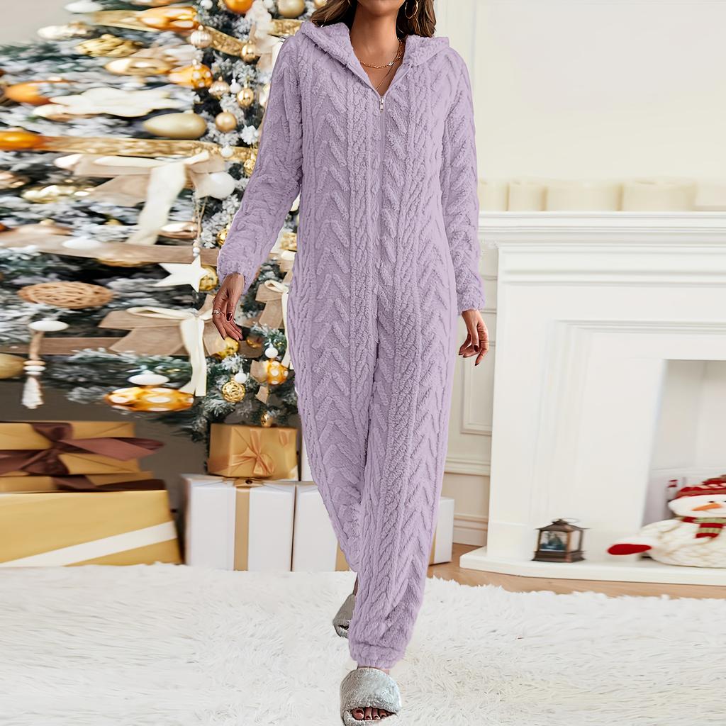 Women's Fashion Solid-Color Homewear Plush Comfortable One-Piece Pajama
