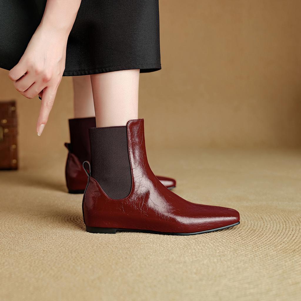 Fashion 2025 New Autumn Women Boots Genuine Leather Women Shoes Square Toe Height Increasing Shoes Slip-on Ankle Boots Solid Daily Shoes