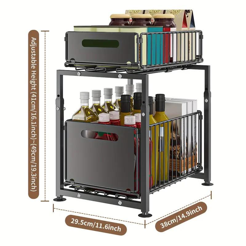 2 Tier Pull Out Cabinet Organizer Adjustable Kitchen Storage Basket Under Sink Organizer Spice Storage Rack Slide Out Drawer