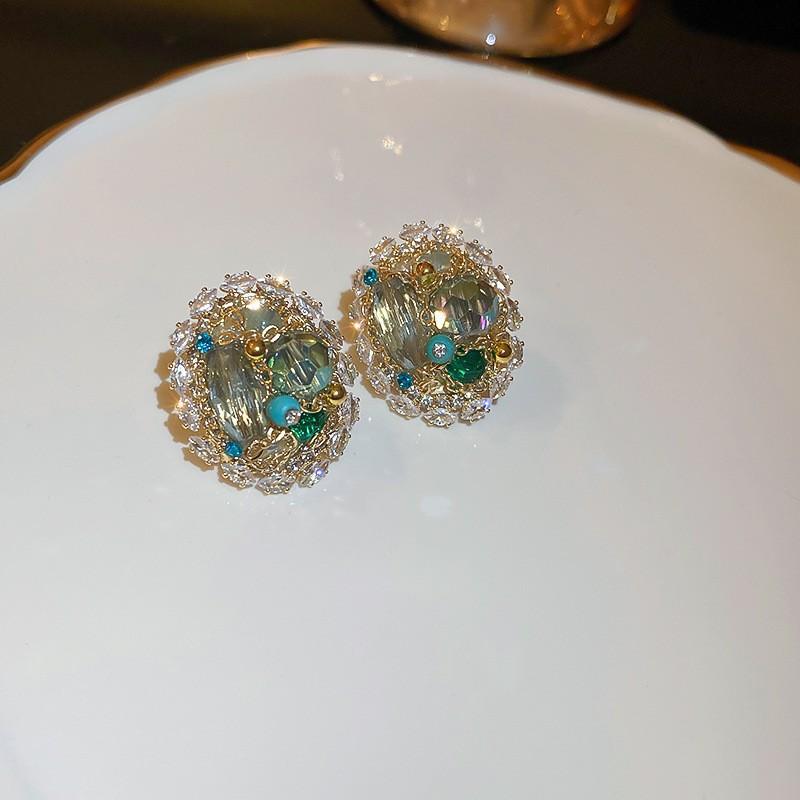 Retro High-End Silbernadel Diamantbesetzte Blumenohrringe, Europäische und Amerikanische Übertriebene Temperamentsohrringe, Leichter Luxus Nischenohrringe