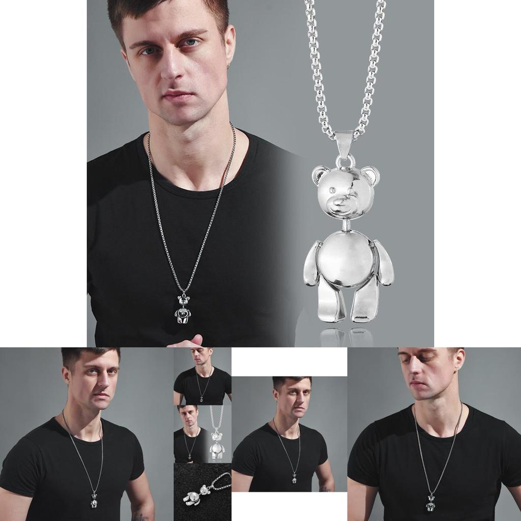 Trendy Vintage Teddy Bear Necklace In Durable Titanium Steel For Unisex Fashion Accessories