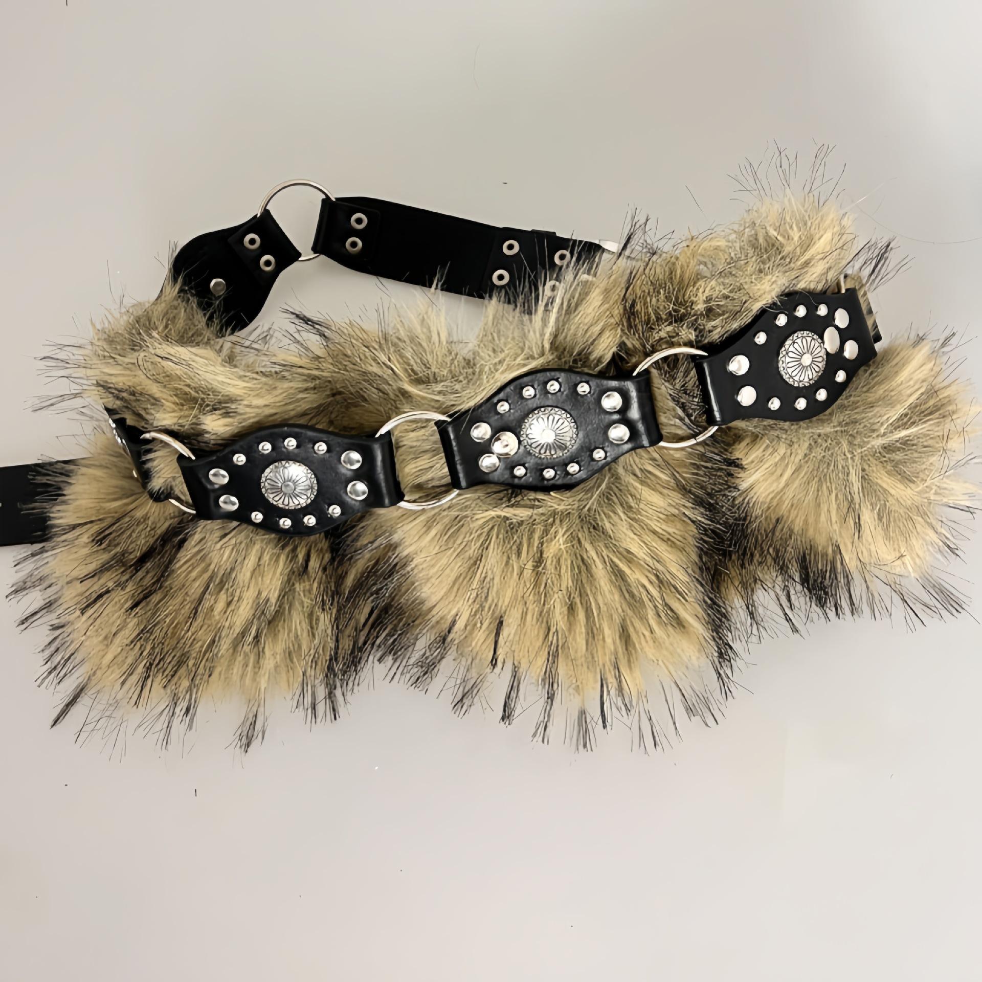 

Punk Rivet Fur Belt, Western Cowboy Style Fur Belt, Unique and Versatile New Style 120cm