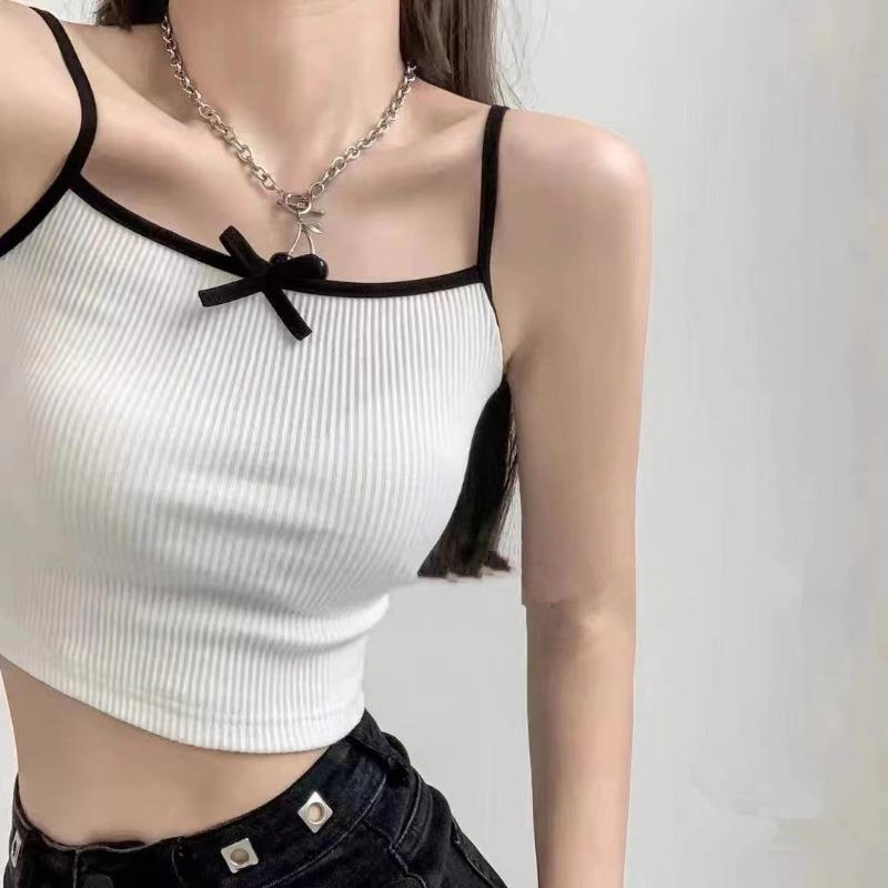 New French Girly Bow Halter Vest Women's Summer Slim-fit Knit Short Crop Top