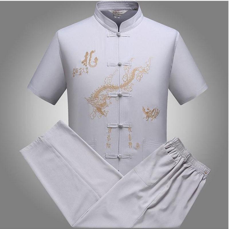 Traditional Chinese Style High Quality 2 IN 1 Tang Suit 2 Patterns Embroidery Dragon Hanfu Blouse Wu Tang Suit Men Kung Fu T Shirts Tops Jackey