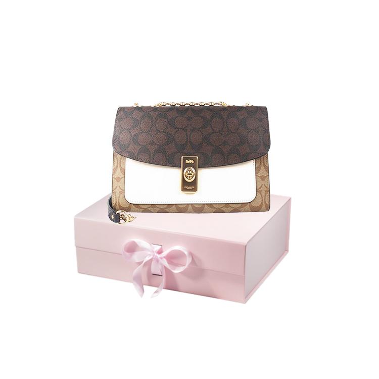 COACH Lane Coated Canvas Leather Handbag Medium Women's Brown / White (Unisex) Handbags C1539 IMNOX
