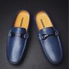 Fashion Breathable Mens Half Slippers Genuine Leathe Muller Shoes Loafers Handmade Male Comfy Flats Lazy Shoes Outdoor Soft Casual Shoes