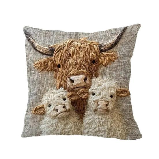 Highland Cow Pillow Cover Cute Cow Pattern Pillowcase with Hidden Zipper Home Decor Throw Pillow Case for Farmhouse Living Room Bedroom Sofa