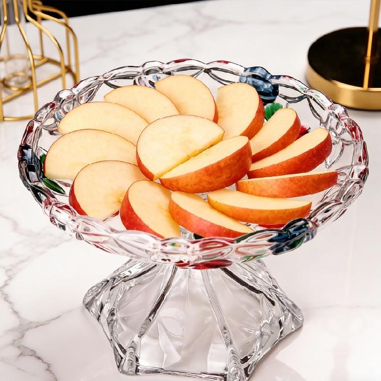 Classical Embossed Floral Glass Serving Bowl Storage Dish Tray For Dry Fruits And Centerpieces Decoration