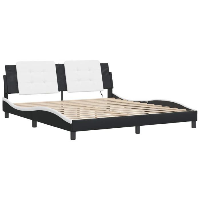 VidaXL Bed Frames with LED Lights, Double Bed with Headboard Cushion, Adult Bedroom Bed, Modern, Black White 3214129