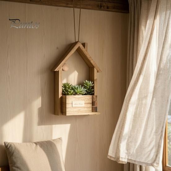 Rustic Home Wall Decoration Wooden Planter, Creative Hanging Flower Pot Basket for Indoor Plants Natural Wood Faux Flowers, Decor Living Room Balcony