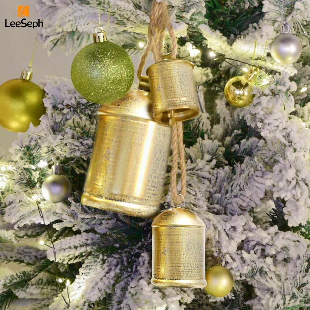 Christmas Bell, Gold Bells Metal Vintage Bells with Jute Hanging Rope, Lucky Bells Decoration for Christmas Weddings Anniversary