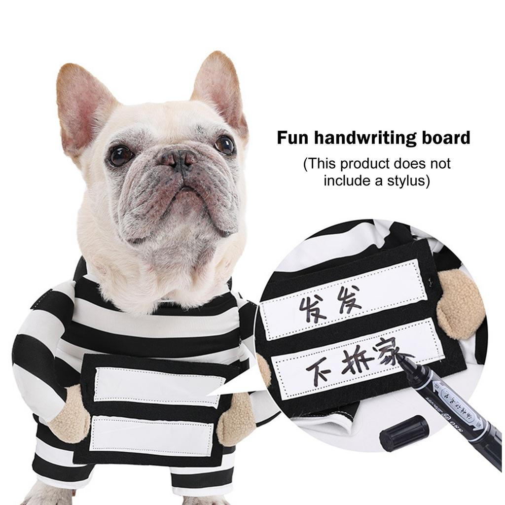 Divertente Costume da Cane Prigioniero Halloween Abito per Animali Tuta a Strisce per Cani Travestimento per Feste Costume Carino da Animale con Etichetta d'Identificazione
