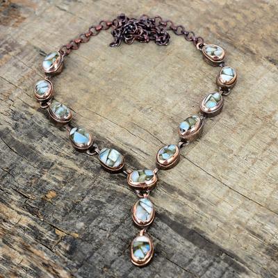Collar de larimar de cobre collar de cobre electroformado collar con cadena ajustable joyería de cobre collar con piedra preciosa joyería hecha a mano para regalos