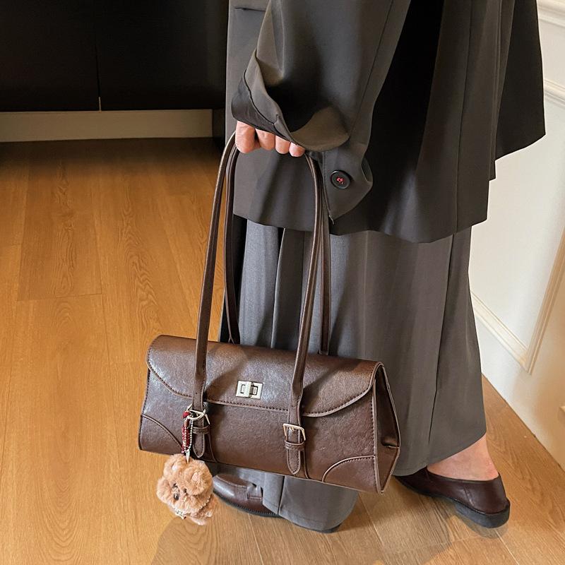 

Premium retro underarm bag women s 2025 new Korean version portable women s bag fashion shoulder bag versatile baguette bag no pendant темно-коричневого кольору