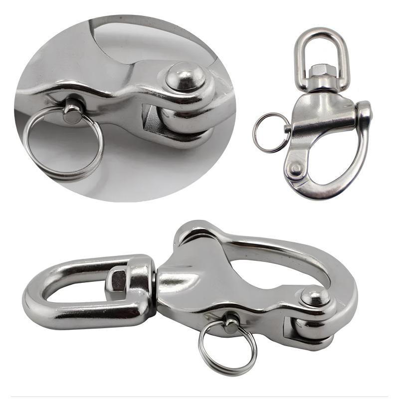 Outdoor Sports 316 Stainless Steel Ring Type Rotating Spring Shackle, Hand Pulled Quick Hanging Shackle, Quick Release Shackle