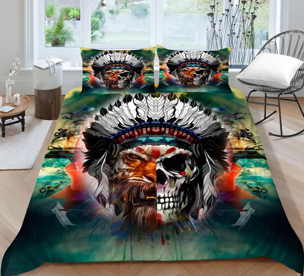 Quilt Cover 3D Printing Skull Home Bedclothes with Pillowcase King Double Size Soft Bed Set Luxury Duvet Cover