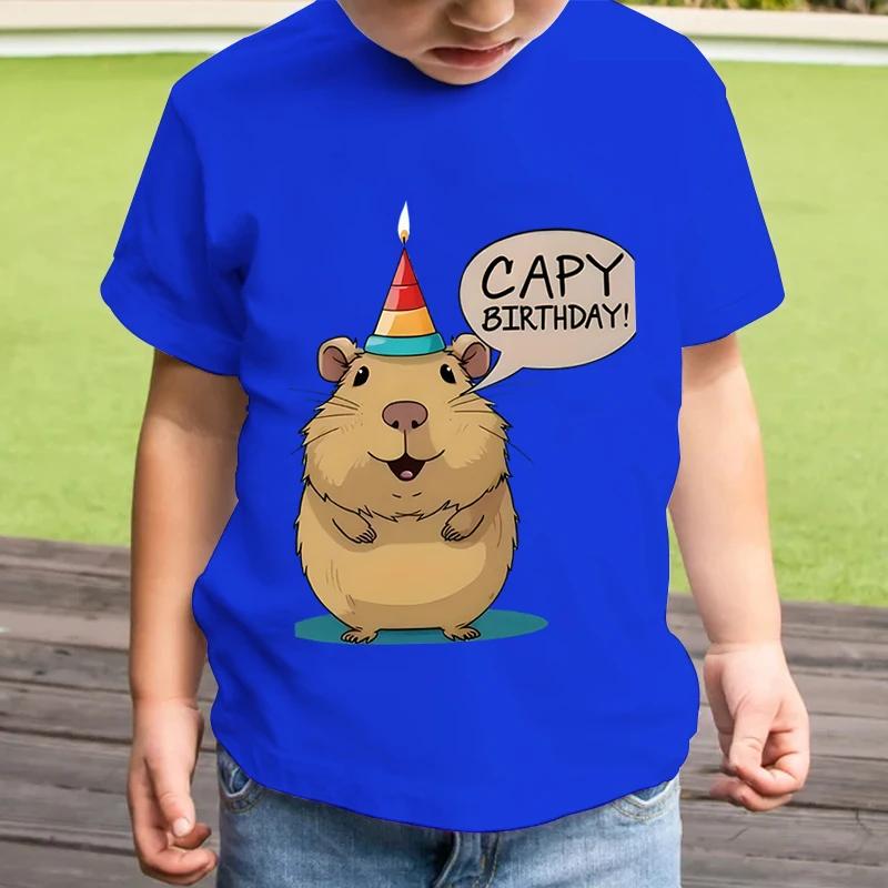 Summer Short Sleeve Capybara Polyester Children's T-Shirt Kids Tee Shirt Capy Birthday Print Boys Girls Tops Birthday Gift T Shirt