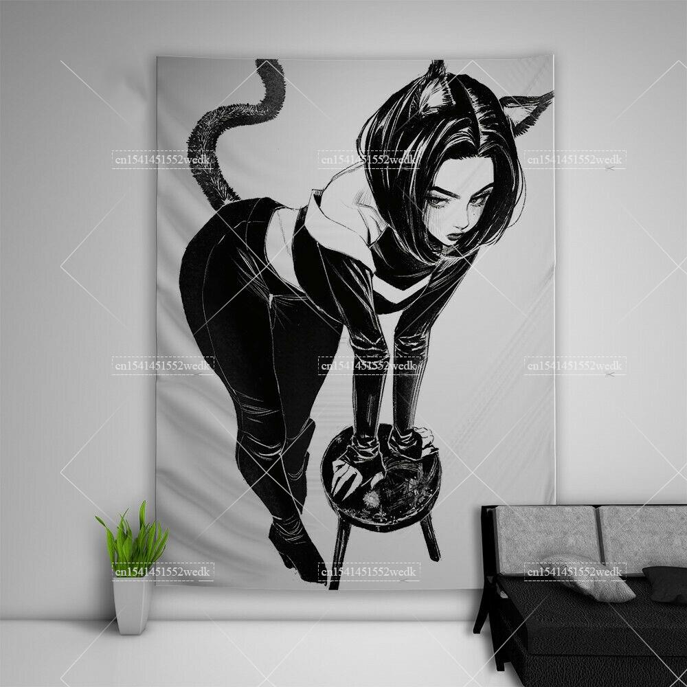 Kawaii School Girl Tapestry Wall Decor Anime Tapestry Manga Aesthetic Room Decoration Meme Tapestries Art Poster For Home