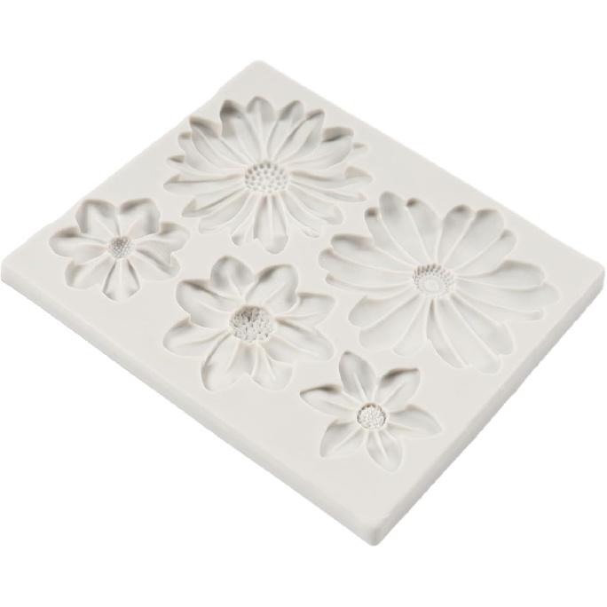 Flower Blossoms Silicone Mold Daisy Chrysanthemum Flower Fondant Mold for Cake Decoration Chocolate Cupcake Topper Candy Sugar Craft Polymer Clay Gum