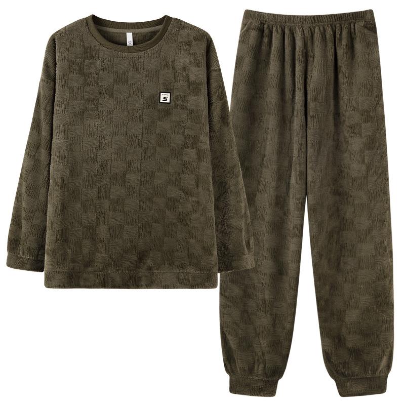 Pajamas Men's winter thickened fleece flannel can be worn outside pullover large size loungewear coral fleece autumn and winter suit