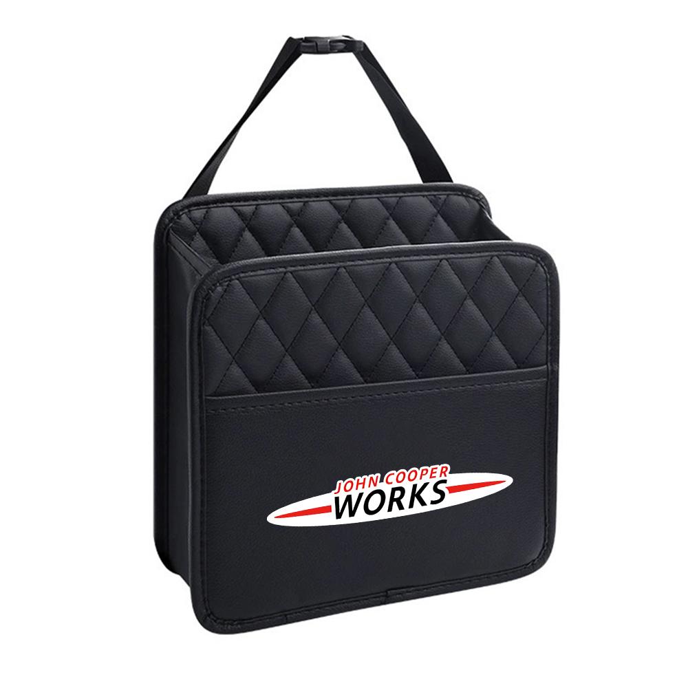 Leather Car Seat Back Tissue Water Cup Holder Storage Bag Phone Pocket For MINI Cooper S Works JCW R55 R56 R50 R53 R60 Clubman ulqch44