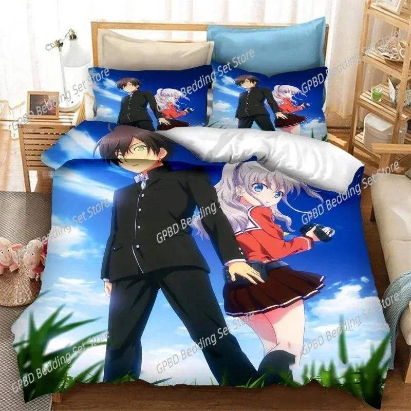 3D Print Quilt Cover Anime Charlotte Bedding Set Single Twin Double Queen King Cal King Size Bed Linen Set