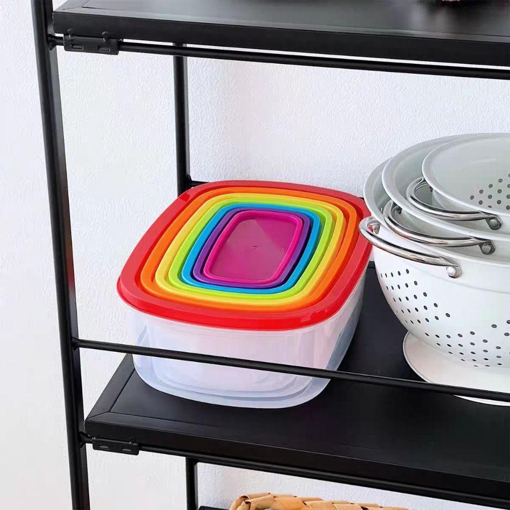 7Pcs Plastic Freshing Box Rainbow Food Sealed Box Reusable Sealed Food Container  Kitchen Picnic Use