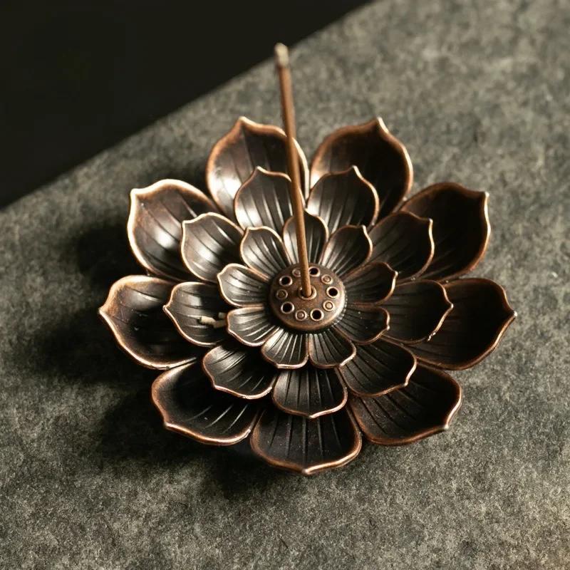 2pcs Incense Holder for Sticks Alloy Incense Burner Creative 3 Levels Lotus Incense Stick Holder and Detachable Ash Catcher