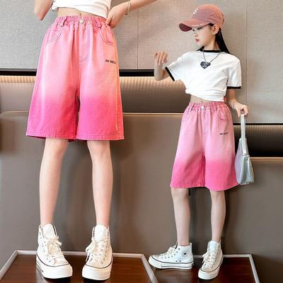 Girls' Denim Shorts for Summer Children's Shorts for Outerwear Stylish Mid Size Girls' Cropped Pants
