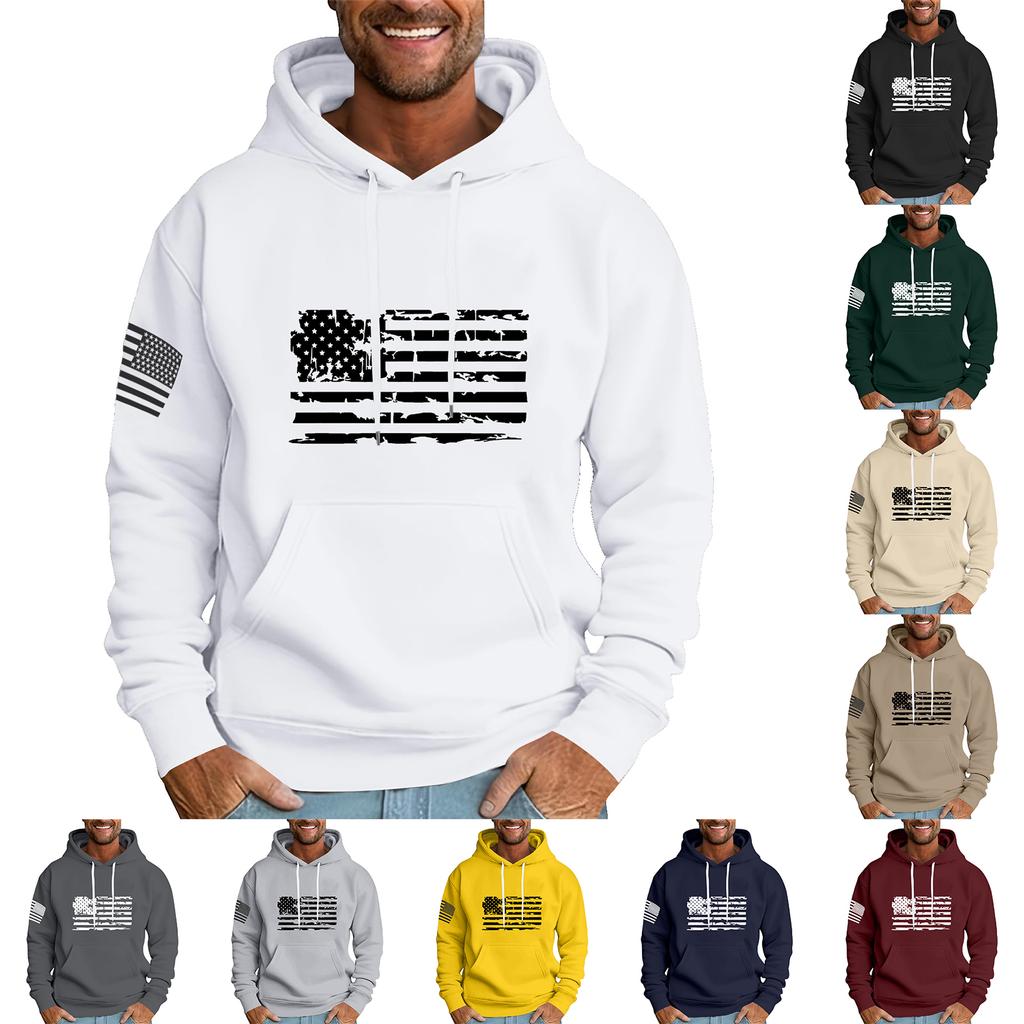 Men's Loose Flag Printed Hooded Sweatshirt Men's Casual Fashion Sports Sweatshirt