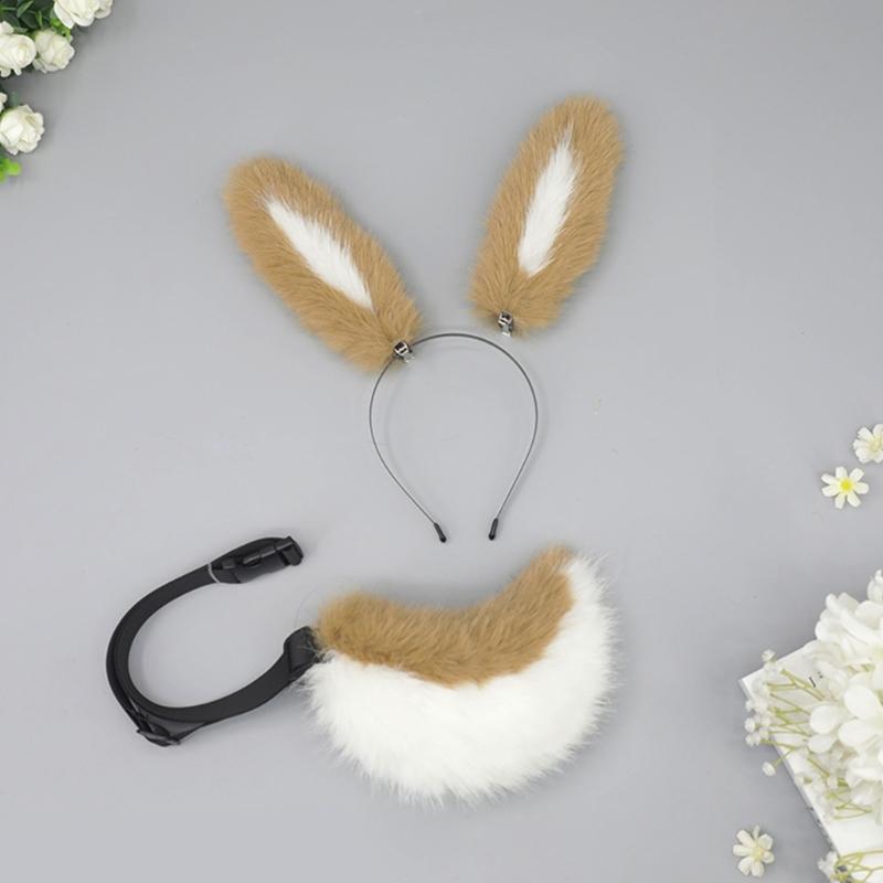 Soft Rabbits Tail Lovely Rabbits Ears Headband Plush Animal Tail Decorations Rabbits Ears Headwear for Halloween Party