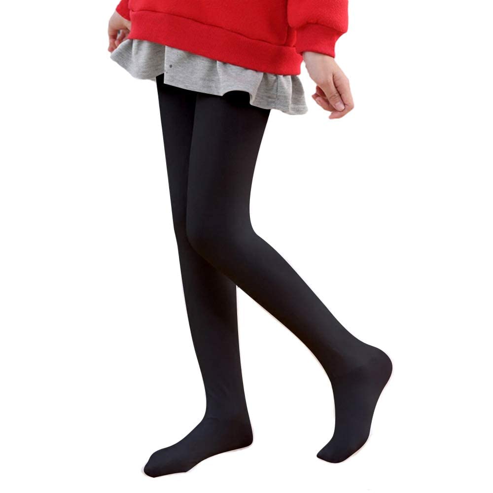 

LOLANTA Kids Faux Faux Fleece Tights for Girls, Warm and Thick Leggings for School, Recitals, and Weddings, Ages 6-8, Black