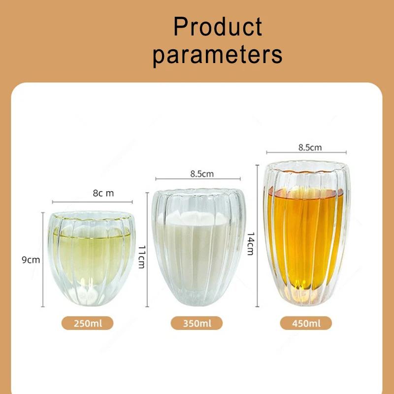 250/350/450ml Bølgeglass Dobbeltvegg Kaffekopp Frokostkopp Varmebestandig Te Melk Juice Krus Øl Vann Glass Drikkeglass