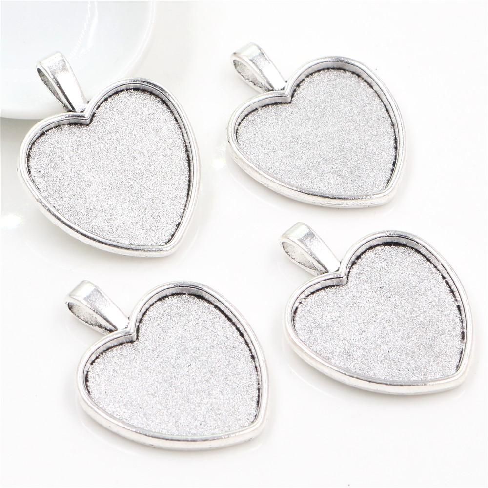 New Fashion 5pcs 25mm Heart  Inner Size Antique Bronze And Antique Silver Colors Plated Heart Cabochon Base Setting Pendant