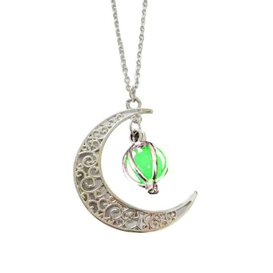 

Yousheng Woman Fashion Hollow Moon Birdcage Pendant Luminous Glow Chain Necklace Jewelry