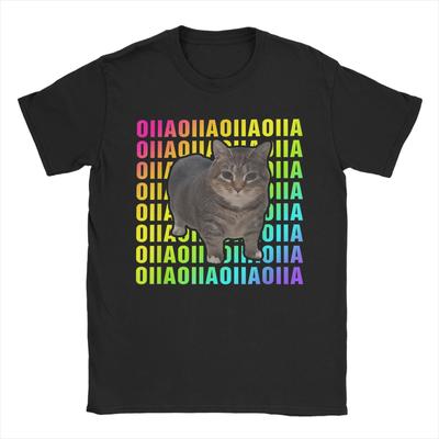 OIIA OIIA Spinnende Katze Meme T-Shirts Herren Reine Baumwolle Lustige T-Shirts Rundhals Lustige Brainrot Tees Kurzarm Merch Geschenkidee