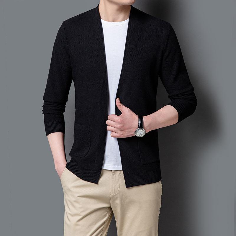 Korean Style Solid Color Long Sleeve Knit Cardigan Sweater For Young Men