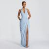 European and American Sexy Dresses, Deep V Neck Dresses, Slim-fitting Pleated High-split Dresses, High-end Sense