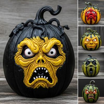 Figurka Halloweenská Dýně Pryskyřičná Soška Dýňové Tváře Strašidelná Dýně Halloweenská Dekorace